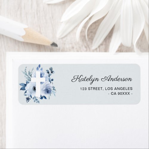 Dusty blue floral baptism address label