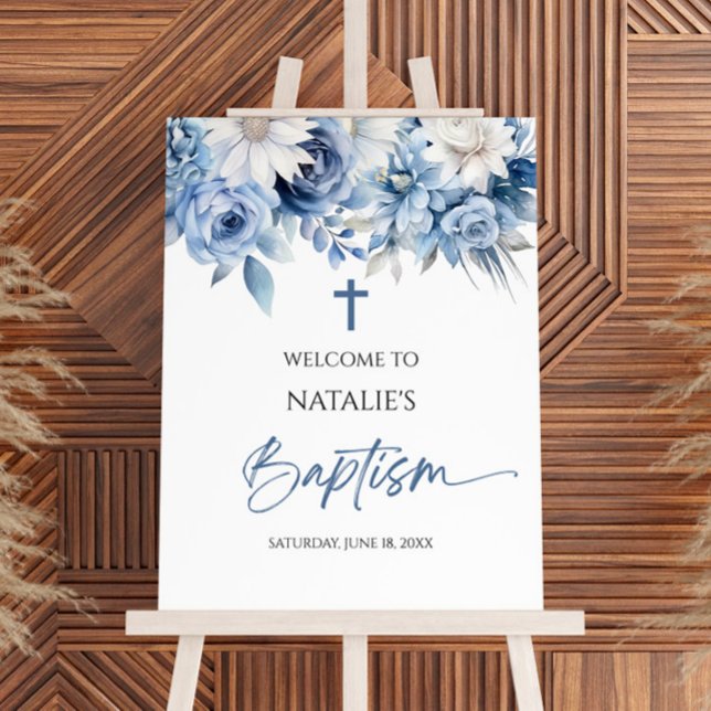 Dusty Blue Floral Baptism Welcome Sign (Creator Uploaded)