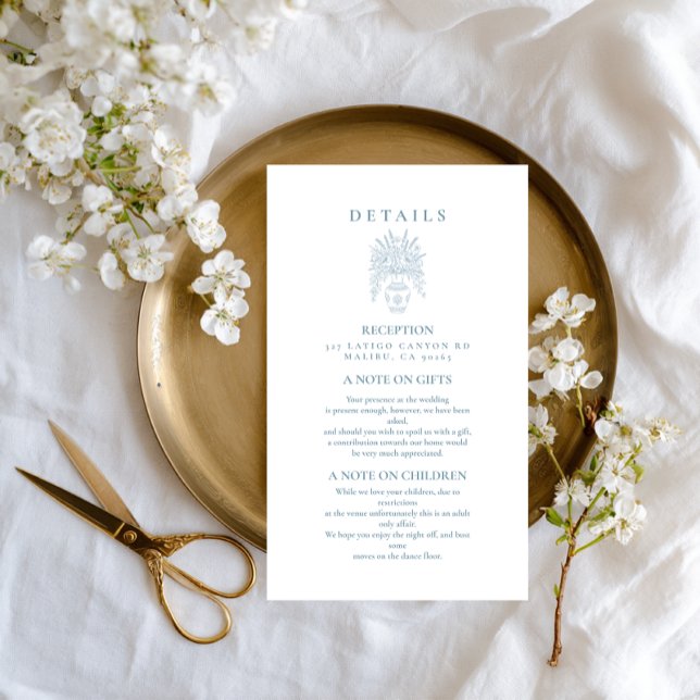 Dusty Blue Floral Baroque Wedding Enclosure Card (Creator Uploaded)