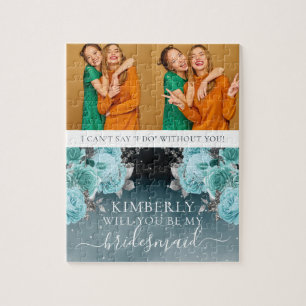Dusty Blue Floral Be My Bridesmaid Photo Jigsaw Puzzle
