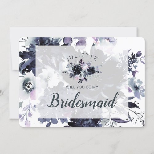 Dusty Blue Floral Be My Bridesmaid Proposal Card