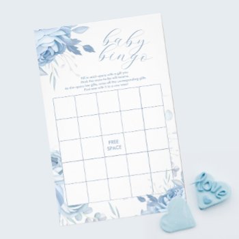 Dusty Blue Floral Bingo Baby Shower Game Flyer by DBDM_Creations at Zazzle