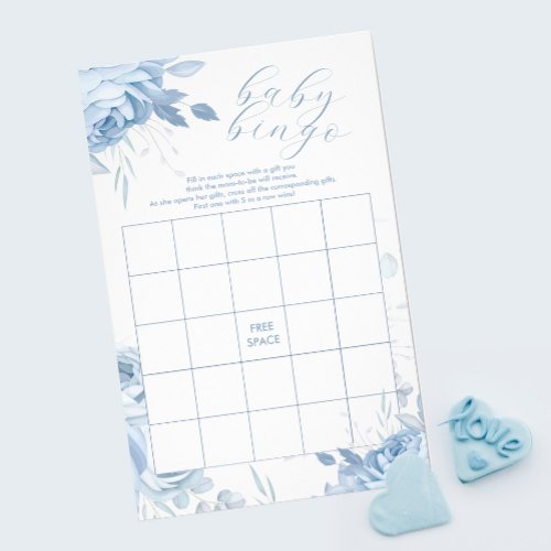 Dusty Blue Floral BINGO Baby Shower Game Flyer