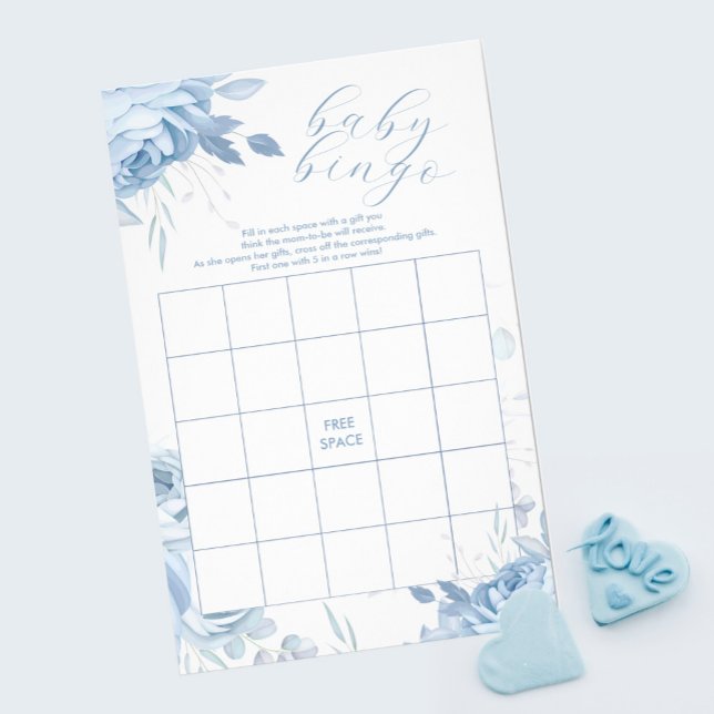 Dusty Blue Floral BINGO Baby Shower Game Flyer (Creator Uploaded)