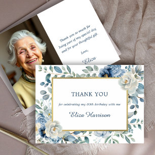 Dusty Blue Floral Birthday Thank You Card