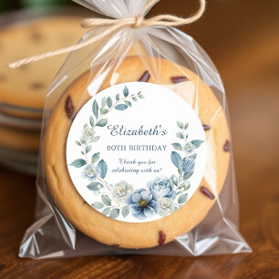 Dusty Blue Floral Birthday Thank you  Classic Round Sticker