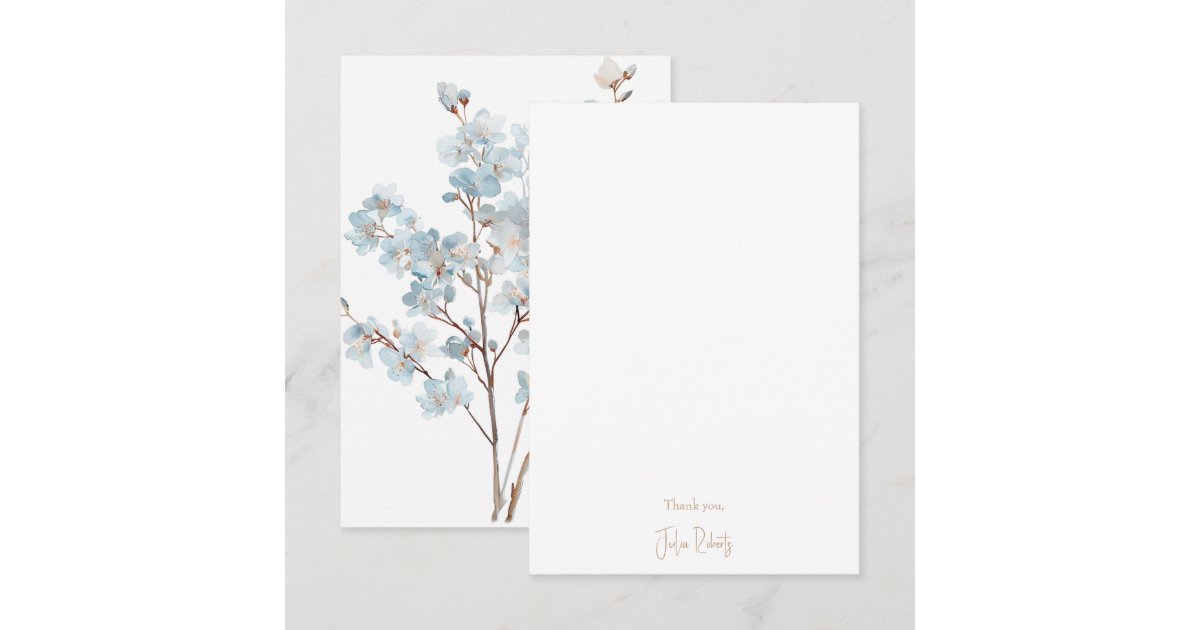 Dusty Blue Floral Blank Thank You Card | Zazzle