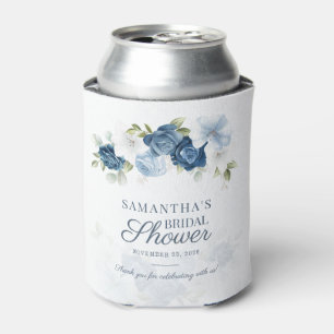 Dusty Blue Floral Bloom Eucalyptus Greenery Can Cooler