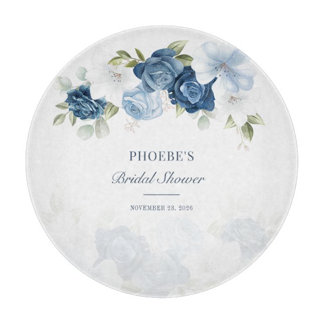 Dusty Blue Floral Bloom Eucalyptus Succulent Cutting Board (Front)