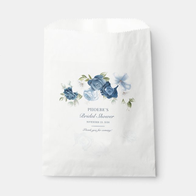 Dusty Blue Floral Bloom Eucalyptus Succulent Favor Bag (Front)