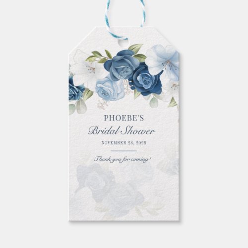 Dusty Blue Floral Bloom Eucalyptus Succulent Gift Tags