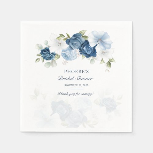 Dusty Blue Floral Bloom Eucalyptus Succulent Napkins