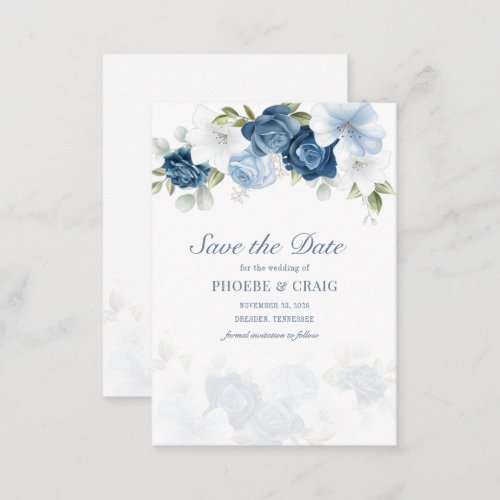 Dusty Blue Floral Bloom Eucalyptus Succulent Note Card