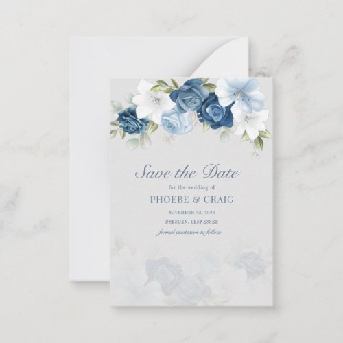 Dusty Blue Floral Bloom Eucalyptus Succulent Note Card