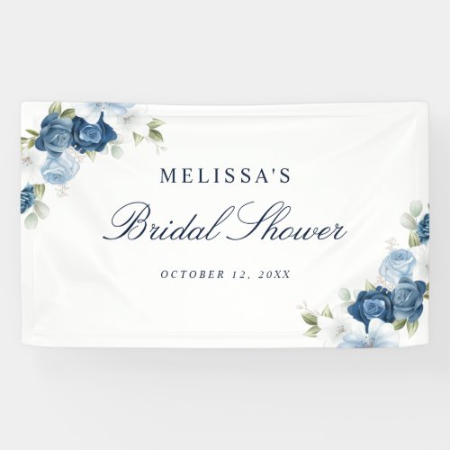Dusty Blue Floral Bloom Script Bridal Shower Banner