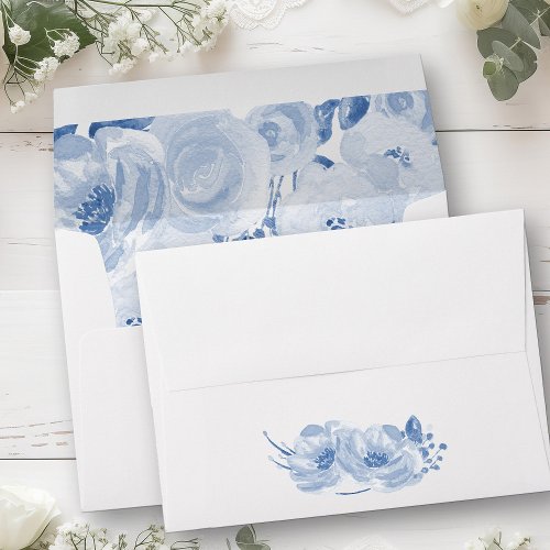 Dusty Blue Floral Blooms Invitation Envelope