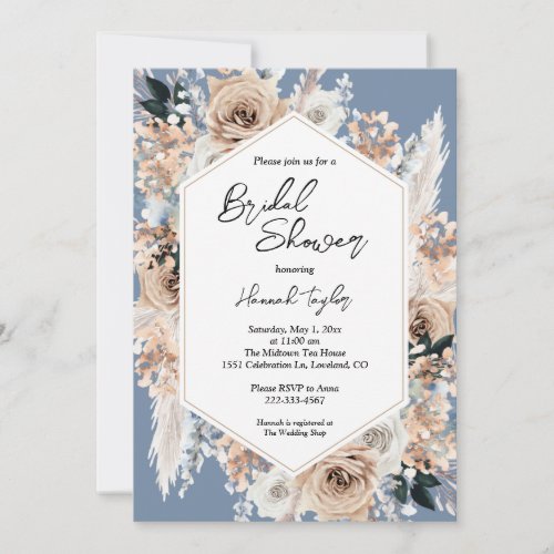 Dusty Blue Floral Boho Bridal Shower Invitation