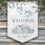 Dusty Blue Floral Boho Chic Mr. & Mrs. Wedding Pennant<br><div class="desc">This pennant flag is beautiful, stylish, and fun. Designed to celebrate the newlyweds, it features an elegant boho chic design with a cluster of hand painted watercolor roses, blossoms, and garden foliage in shades of dusty blue and sage green. The elegant script text reads: Mr. and Mrs. with the couple's...</div>