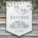 Dusty Blue Floral Boho Chic Mr. & Mrs. Wedding Pennant<br><div class="desc">This pennant flag is beautiful, stylish, and fun. Designed to celebrate the newlyweds, it features an elegant boho chic design with a cluster of hand painted watercolor roses, blossoms, and garden foliage in shades of dusty blue and sage green. The elegant script text reads: Mr. and Mrs. with the couple's...</div>