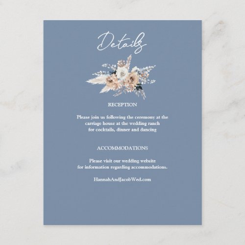 Dusty Blue Floral Boho Wedding Enclosure Card