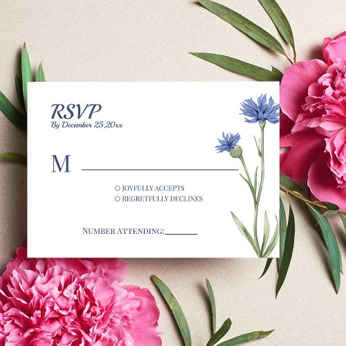 Dusty Blue Floral Bold Stylish QR Code RSVP card