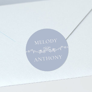 Dusty Blue Floral Border Monograms Classic Round S Classic Round Sticker