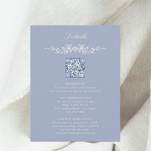 Dusty Blue Floral Border QR Code Wedding Details Enclosure Card