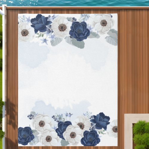 Dusty Blue Floral Botanical Blush Watercolor Outdoor Rug