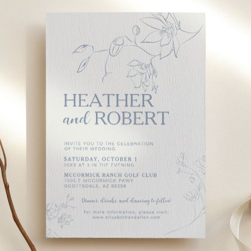Dusty Blue Floral Botanical Boho Wedding Invitation