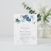 Dusty Blue Floral Botanical Bridal Shower Invitation Postcard (Standing Front)