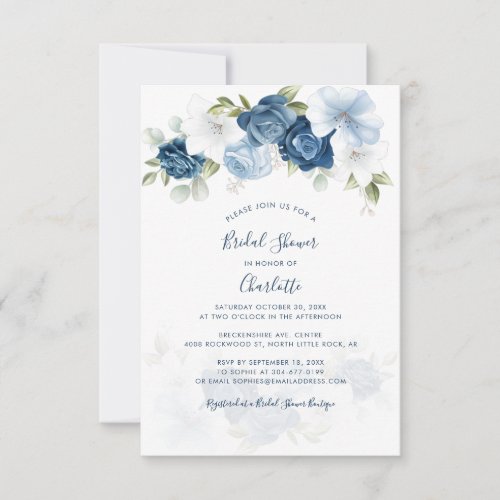 Dusty Blue Floral Botanical Bridal Shower Note Card