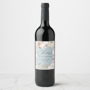 Dusty Blue floral botanical garden wedding Wine Label