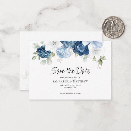 Dusty Blue Floral Botanical Save the Date Note Card
