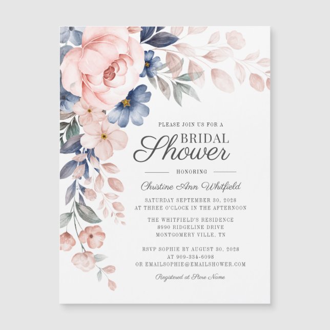 Dusty Blue Floral Botanical Script Bridal Shower (Front)