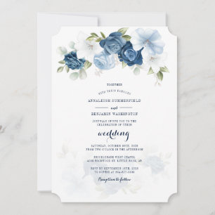 Dusty Blue Floral Botanical Script Wedding Invitation