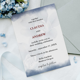 Dusty Blue Floral Botanical Watercolor Wedding Invitation