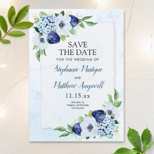 Dusty Blue Floral Botanical Watercolor Wedding Save The Date