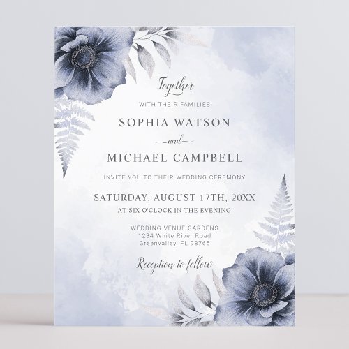 Dusty Blue Floral Botanical Wedding Invitation
