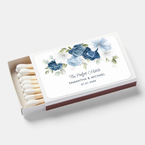 Dusty Blue Floral Botanical Wedding Matchboxes