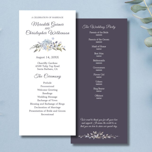 Dusty Blue Floral Botanical Wedding Program (Creator Uploaded)
