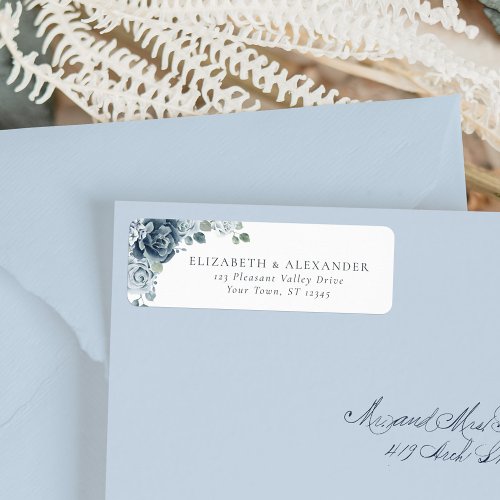 Dusty Blue Floral Botanical Wedding Return Address Label
