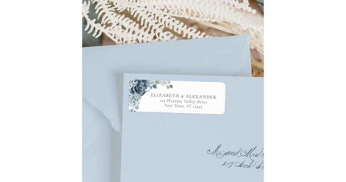 Dusty Blue Floral Botanical Wedding Return Address Label | Zazzle