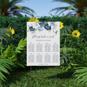 Dusty Blue Floral Botanical Wedding Seating Plan Foam Board