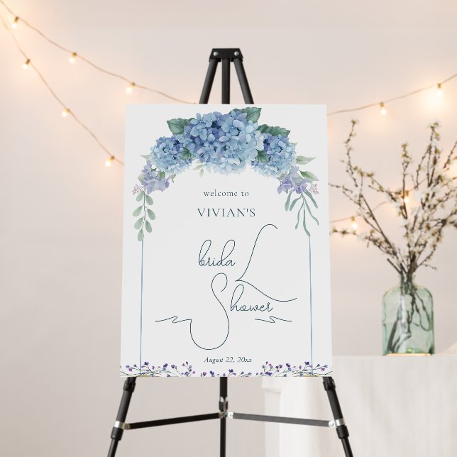 Dusty Blue Floral Bouquet Bridal Shower Welcome Foam Board (In Situ (Stand))