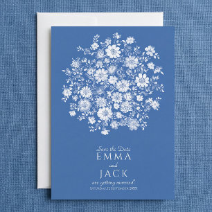 Dusty Blue Floral Bouquet Save the Date Card