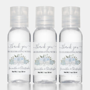Dusty Blue Floral Bouquet Wedding Thank You Hand Sanitizer