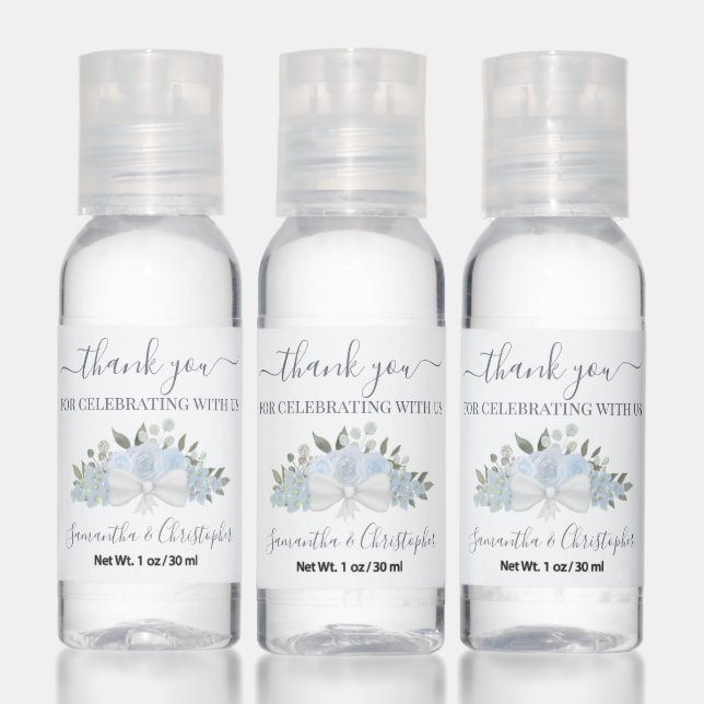 Dusty Blue Floral Bouquet Wedding Thank You Hand Sanitizer (Set)