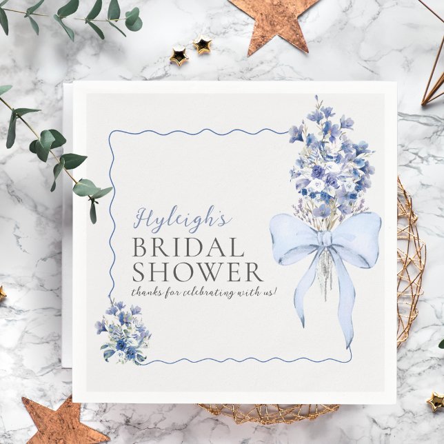 Dusty Blue Floral Bow Calla Lily Bridal Shower Napkins (Creator Uploaded)
