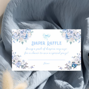 Dusty Blue Floral Boy Baby Shower Diaper Raffle Enclosure Card