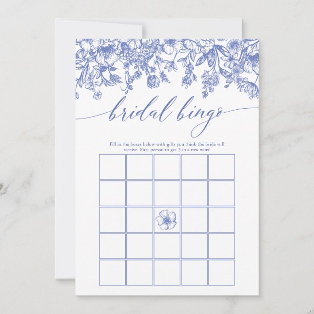 Dusty Blue Floral Bridal Bingo Bridal Shower Game Invitation (Front)